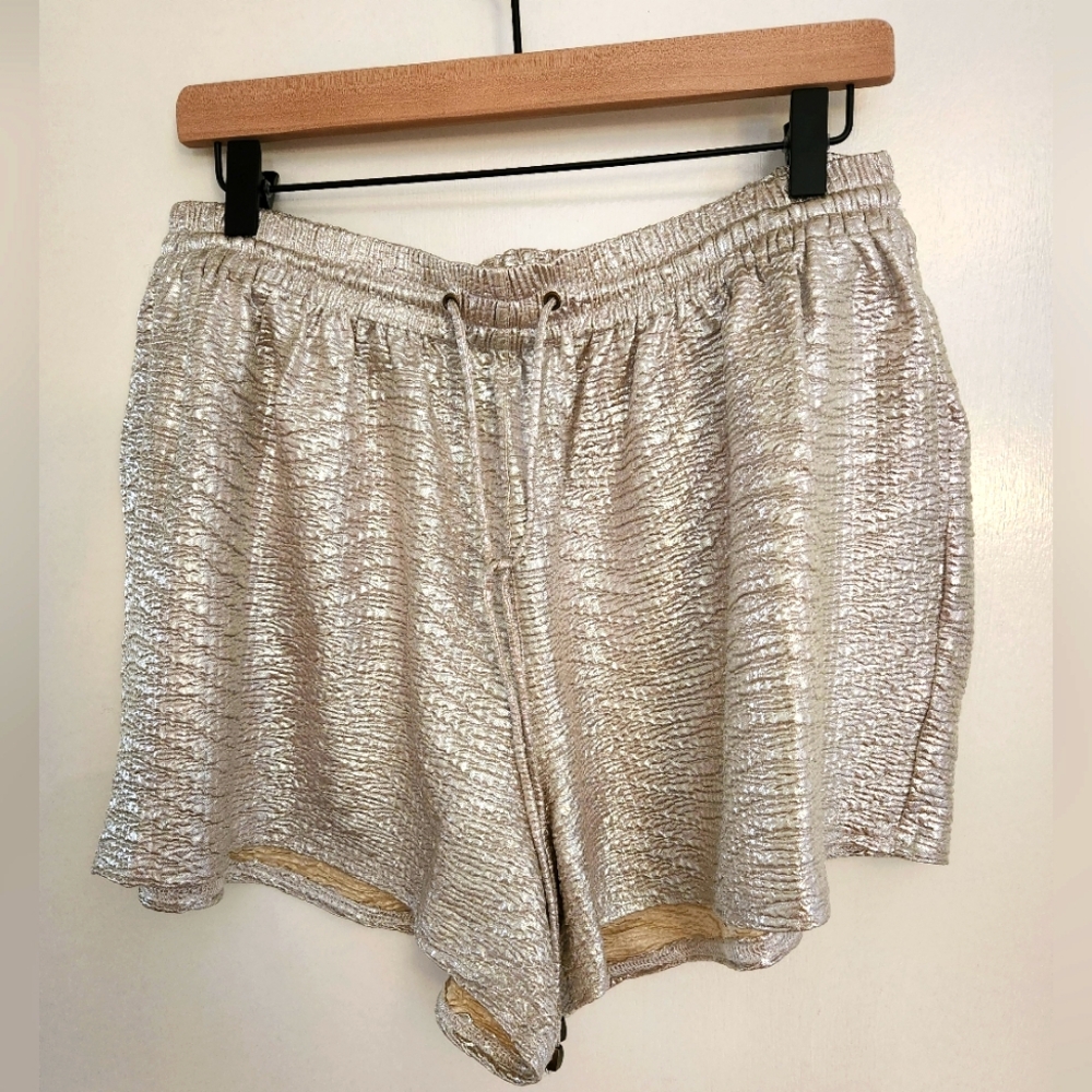 Anthropologie Heartloom Silver Metallic Flowy Shorts Medium